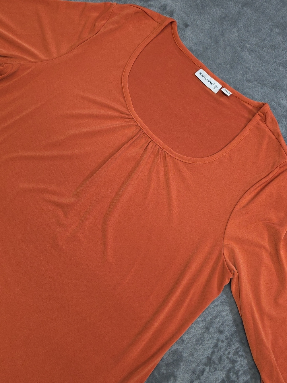 Susan Graver Rust Scoop Neck Long Sleeve Top M Fall